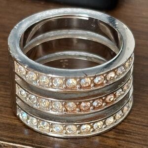 TC Silver and White Crystal Triple Row Ring
